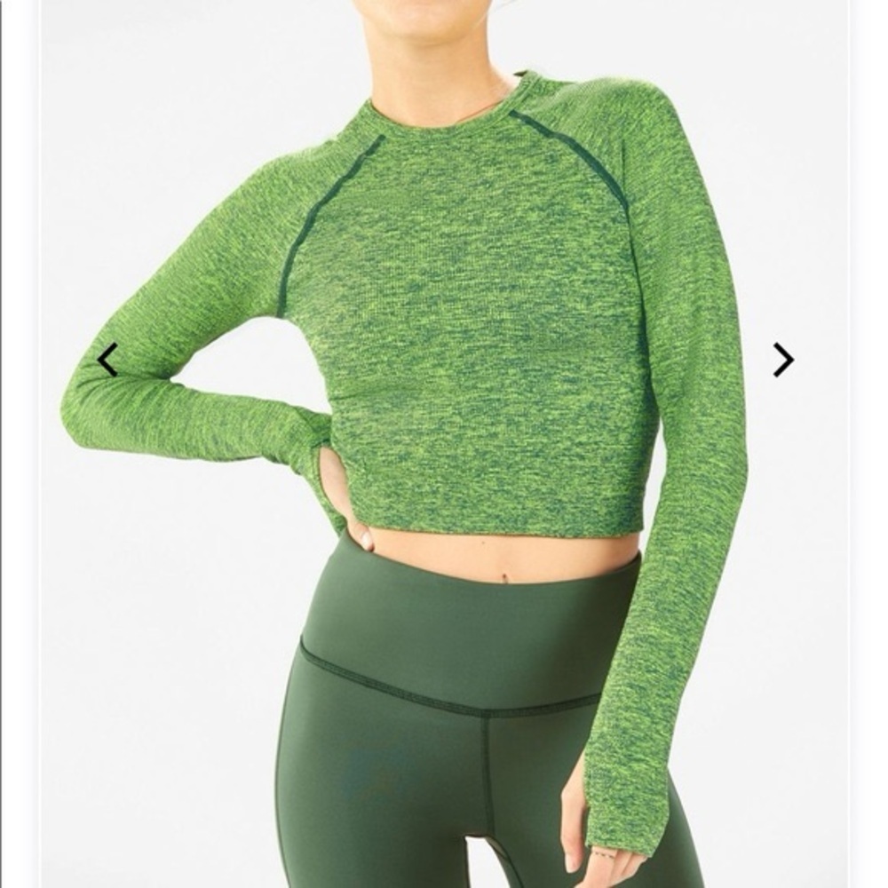 Fabletics Bri Ribbed Long Sleeve Cropped Top Women’s Size XL Green Activewear - Picture 5 of 6